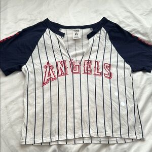 Angels women’s crop top T, Striped Navy and White T-Shirt
